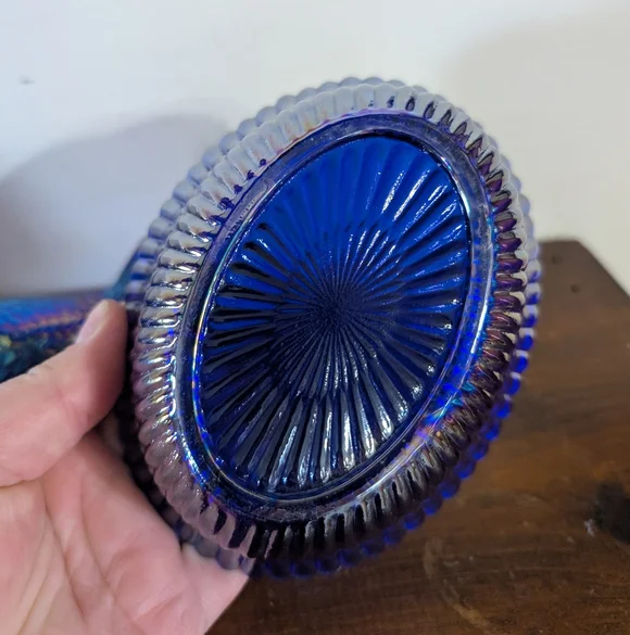 Vintage Iridescent Purple Carnival Glass Bird on Nest Candy Dish - Picture 7 of 10